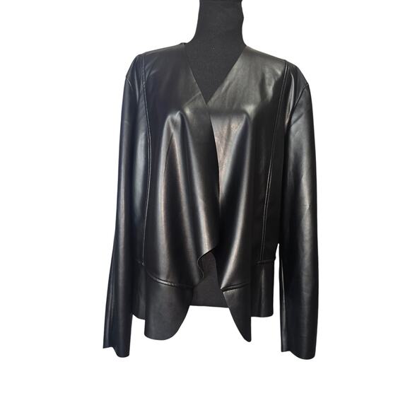 JOAN VASS Jackets & Blazers - NWOT Joan Vass Black Faux Leather Open Front Long Sleeve Jacket Sz XL